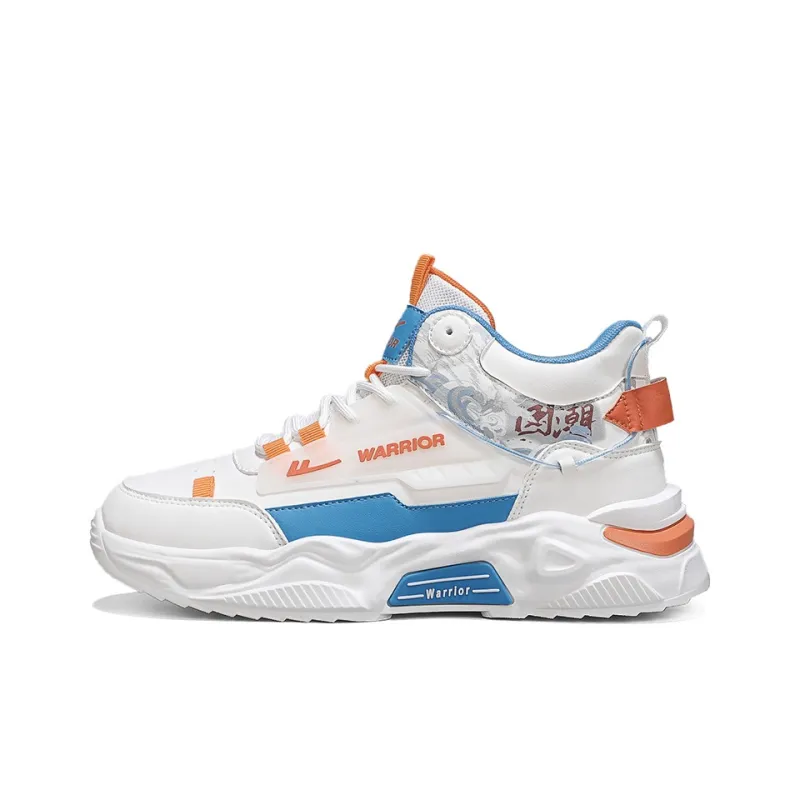 Warrior Wear resistant, Lightweight, Breathable, And Non slip. High Top Casual Shoes Men's White Blue Orange-0
