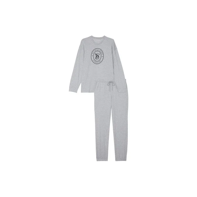 Victoria's Secret Cotton Long Pajama Set / Medium Heather Grey Pajama Set Women's Medium Gray-0