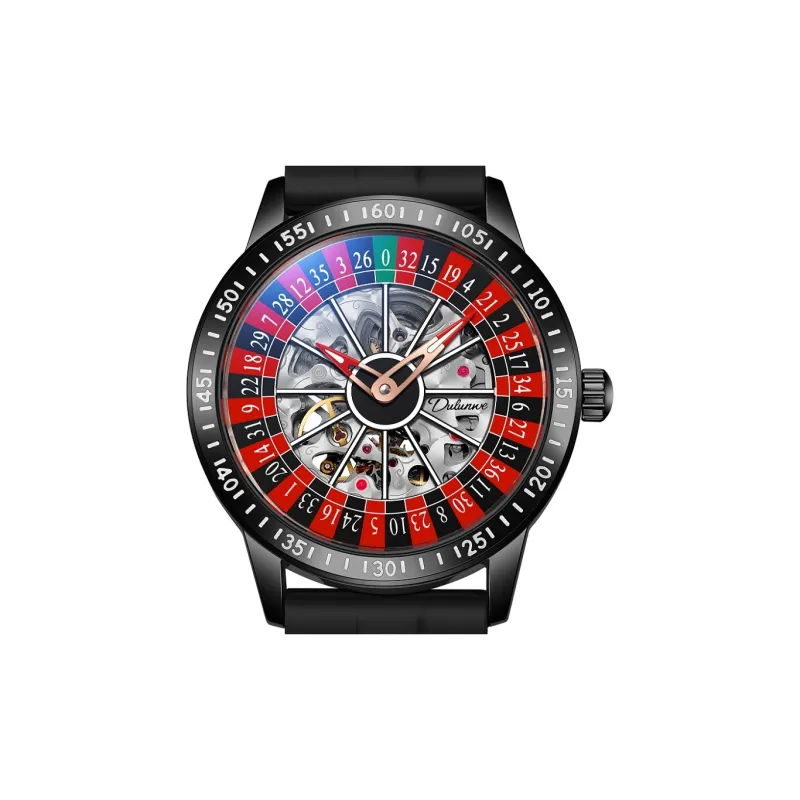 Dulunwe Automatic Mechanical Movement Silicone Strap Watch Men's Watches Cut-Out Dial-4