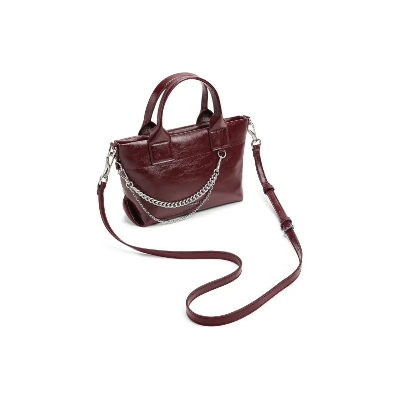 CHARLES&KEITH PU Shoulder Bag Small Size Women's Noir Black/Pewter Grey/Burgundy Wine Red-13