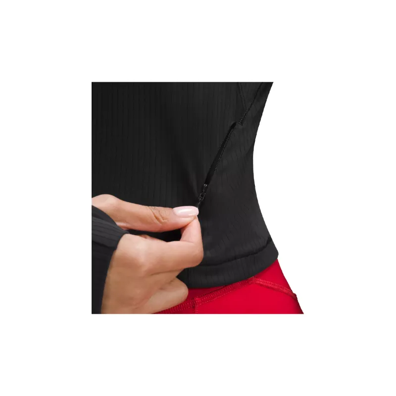 Lululemon It's Rulu Ribbed Cropped Half Zip Crop Tops Women's Black-3