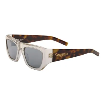 SAINT LAURENT Plastic Acetate Square Sunglasses Unisex Transparent Ivory/Havana Brown