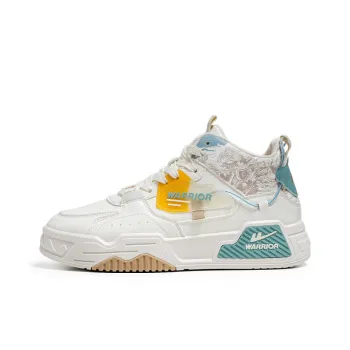 Warrior Wear Resistant Lightweight Height Increasing High Top Skateboard Shoes Men's Beige Turquoise