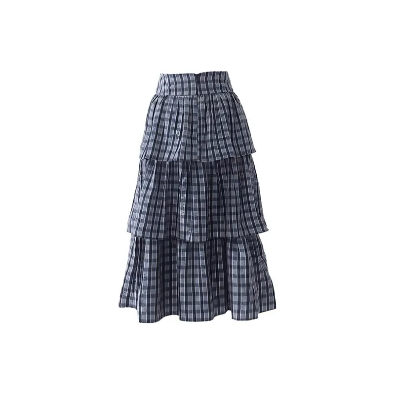 ZXZA Casual Long Skirts Women's Blue Skirts-1