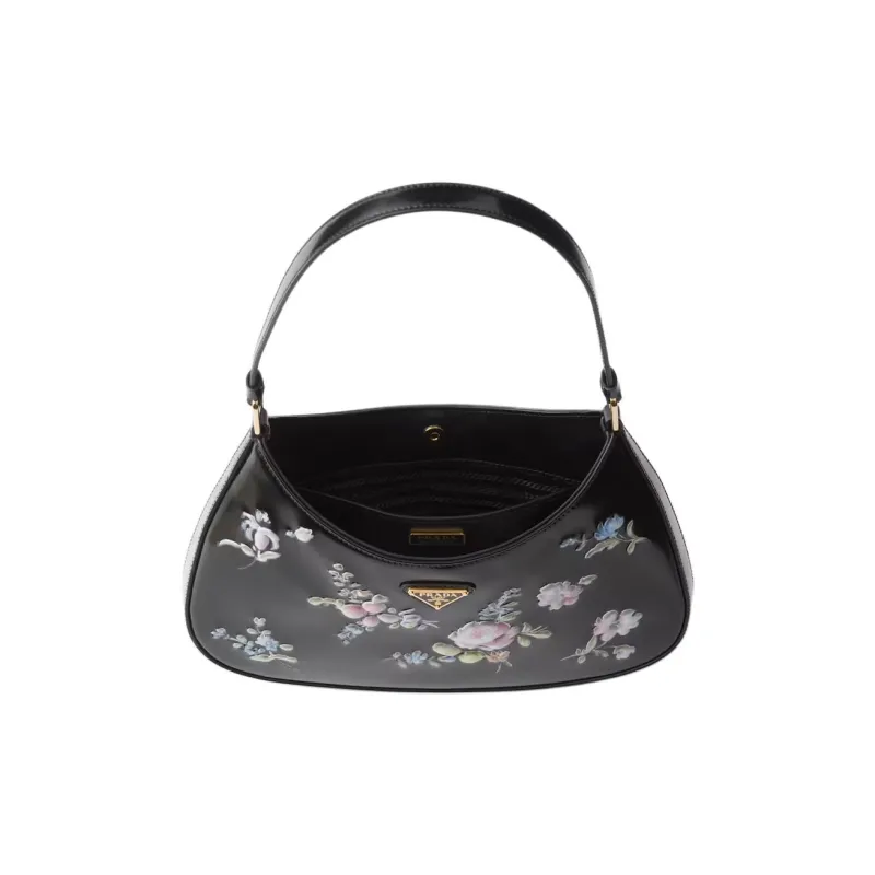PRADA Printed Brushed Leather Handbag Shoulder Bag Women's Black-3