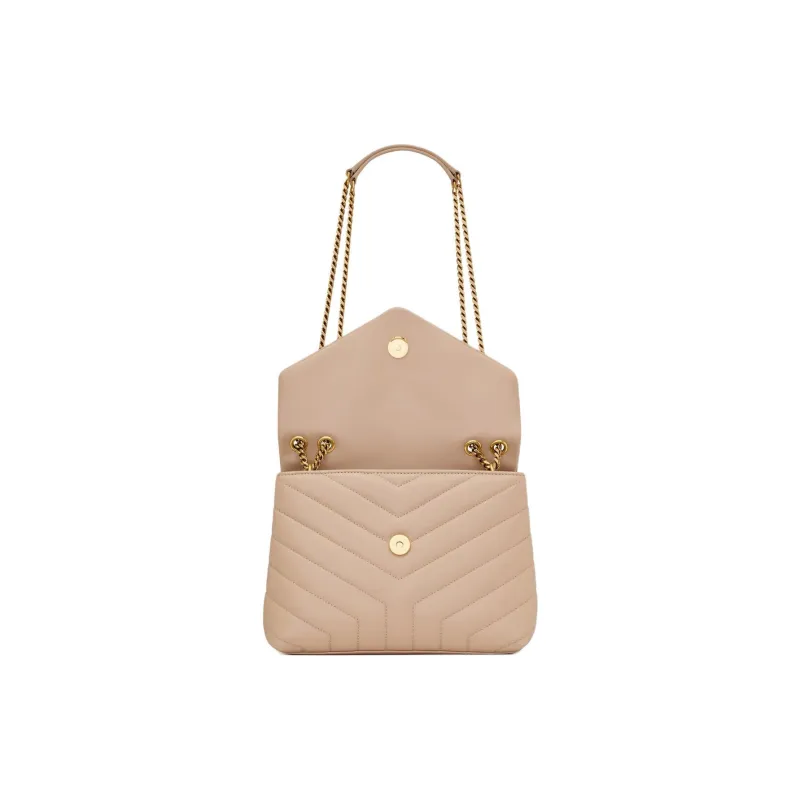 SAINT LAURENT Quilted Leather Crossbody Bag Small Size Women's Dark Beige-4