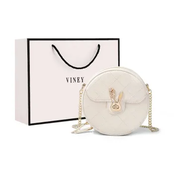 VINEY Cow Leather Crossbody Bag, Shoulder Bag, Small Round Bag Regular Women's Ecru