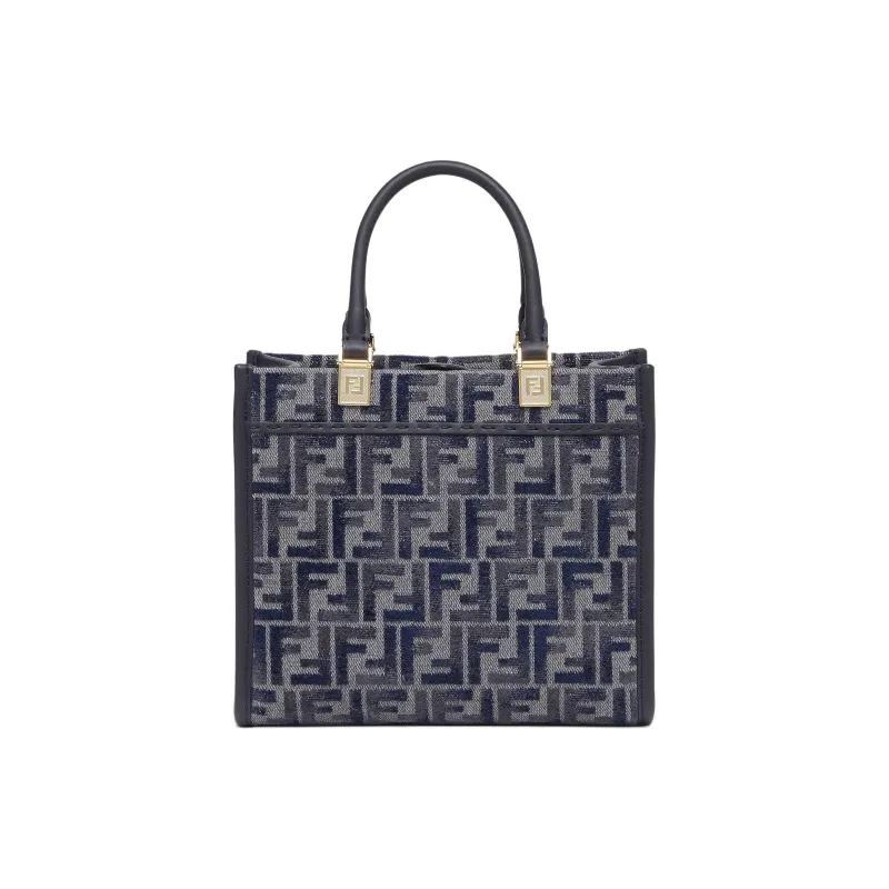 FENDI Chenille Tote Bag Shopping Bag Handbag Small Size Women's Dark Blue-2