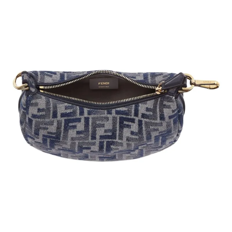 FENDI Fendigraphy Cotton Crescent Bag One Shoulder Handbag Mini Women's Dark Blue-2