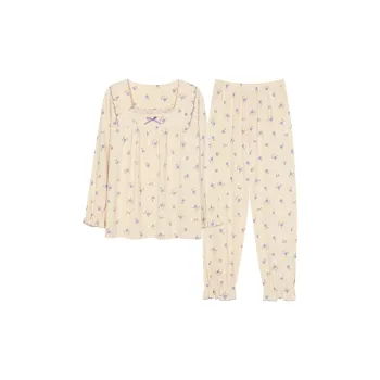 Montagut Pajama Set Autumn And Winter Season Women's Two Piece Set Ecru
