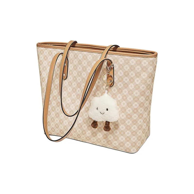 Marino Orlandi Synthetic Leather Handbag, Shoulder Bag Commute Students Cute Pendant Tote Large Size Women's Khaki-5