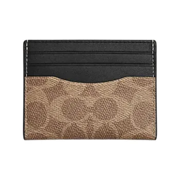 COACH Artificial Leather Patchwork With Fabric And Cow Leather Card Holder Women's Brown Yellow & Black