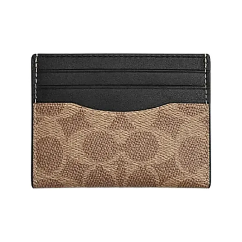 COACH Artificial Leather Patchwork With Fabric And Cow Leather Card Holder Women's Brown Yellow & Black-0