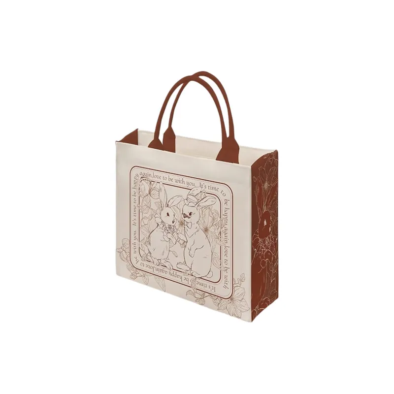 AOSONG Canvas Canvas Bag Handbags Regular Unisex Ecru & Brown-3