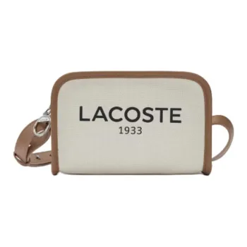 LACOSTE Blended Material Shoulder Bag Crossbody Bag Small Size Unisex Ivory & Brown