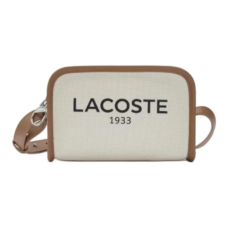 LACOSTE Blended Material Shoulder Bag Crossbody Bag Small Size Unisex Ivory & Brown-0