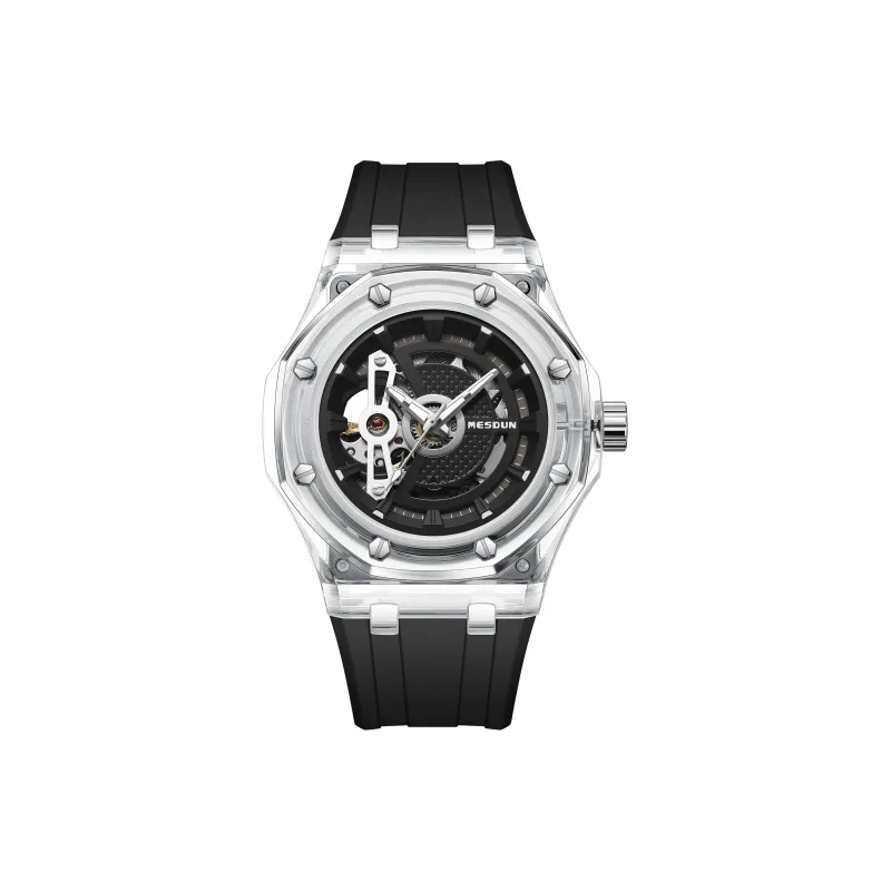 MESDUN Automatic Mechanical Movement Silicone Strap Watch Unisex Black Dial-3