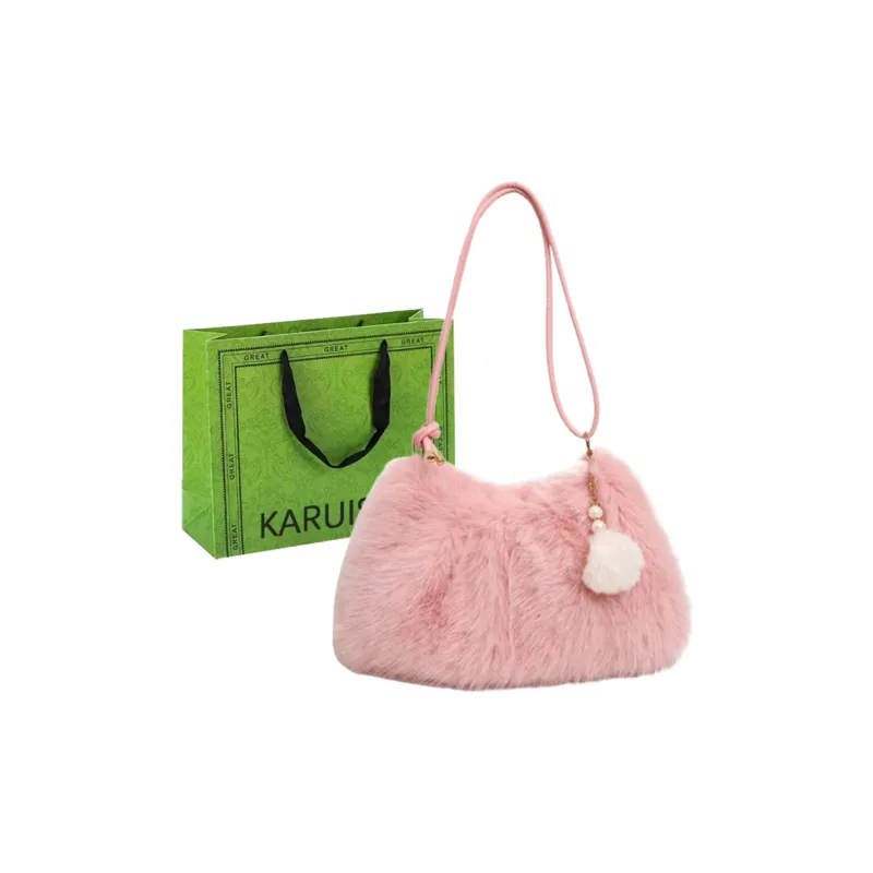 KARUISHA Plush Handbag Shoulder Bag Women's Coffee/Black/White/Blue/Pink-18