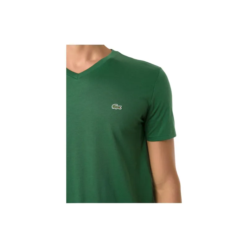 LACOSTE Logo embroidered Cotton V neck T shirt-4