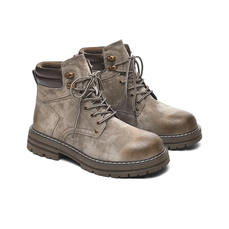 LONSDALE Height Increasing Abrasion Resistant Slip Resistant Mid Top Pigskin, Casual Versatile Martin Boots Unisex-6