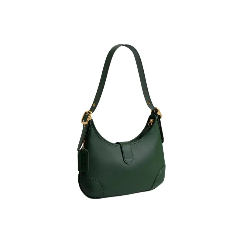 COACH Hamptons Glove Tanned Leather Crescent Bag, Handbag, Shoulder Bag Tubas Women's Hunter Green-1