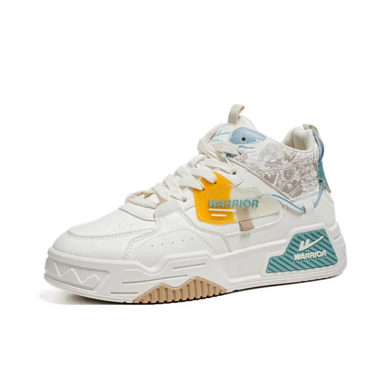 Warrior Wear Resistant Lightweight Height Increasing High Top Skateboard Shoes Men's Beige Turquoise-2