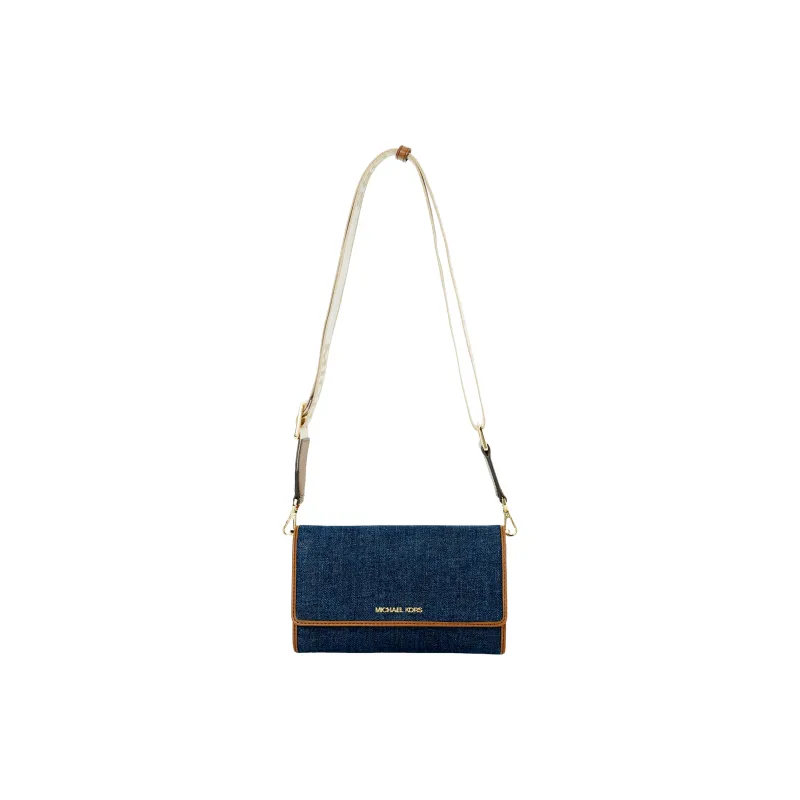 MICHAEL KORS Jet Set Item Fabric MK Crossbody Bag Women's Indigo/Acorn Brown-2