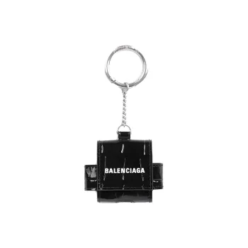 Balenciaga Cash Crocodile Embossed Calfskin Earphone Case Unisex Black