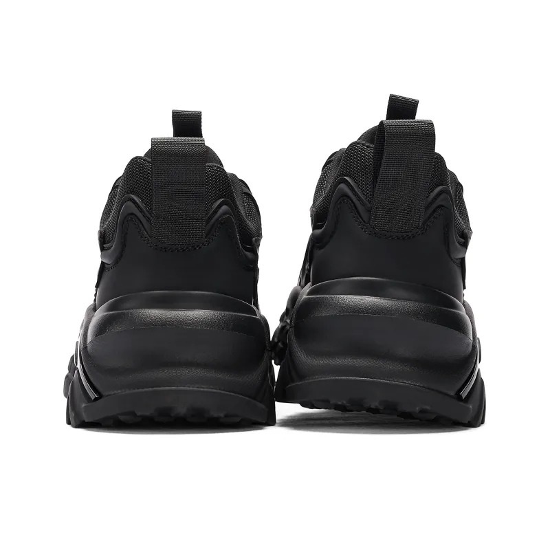 JEEP SPIRIT Anti-Slip Wear-Resistant Breathable Lightweight Height Increasing Low-Top Chunky Sneakers Men's Black-3