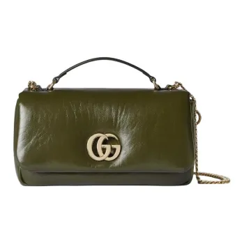 GUCCI Loose Leather Shoulder Bag Crossbody Bag Handbag Small Size Women's Olive Green