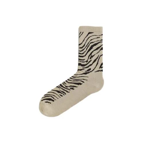 H&M Mid-Calf Socks Women's 1 Pack Beige Zebra estampill