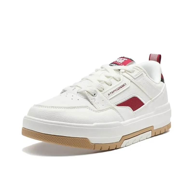 XTEP Anti Slip Wear Resistant Low Top Skateboard Shoes Men's White Red-1