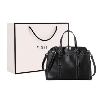 VINEY Cow Leather Tote Crossbody Bag Handbag Shoulder Bag Large Size Women's Black