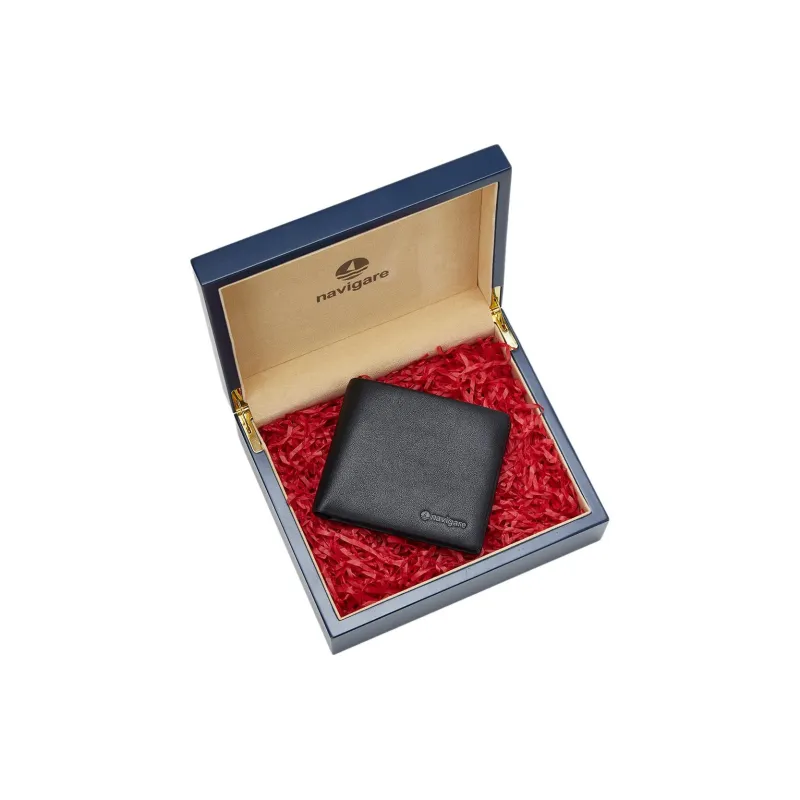 NAVIGARE Top Grain Cow Leather Wallet With Money Clip And Leather Clip Unisex Black-27