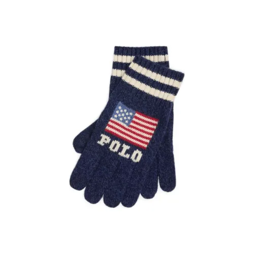 Polo Ralph Lauren Acrylic Knit Gloves Unisex Marine Blue Multicolor