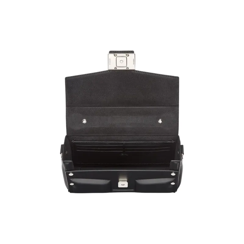 FENDI Baguette Calfskin Shoulder Bag Crossbody Bag Handbag Men's Black-3