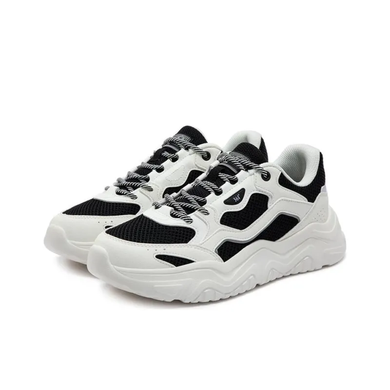 361° Anti Slip Wear Resistant Low Top Casual Shoes Women's White Black-2