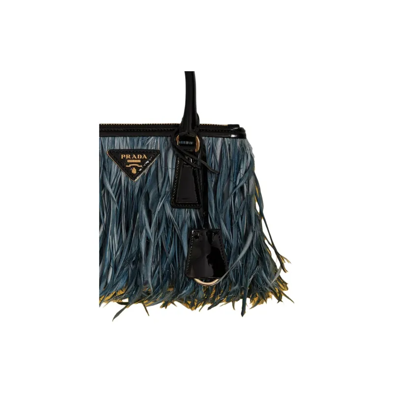 PRADA Leather With Feather Trim Shoulder Bag Crossbody Bag Handbag Mini Women's Cerulean Black-5