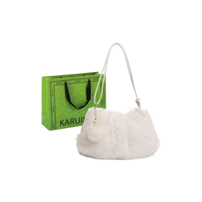KARUISHA Plush Handbag Shoulder Bag Women's Coffee/Black/White/Blue/Pink-8