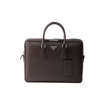 PRADA Saffiano Leather Portable Briefcases Women's Coffee