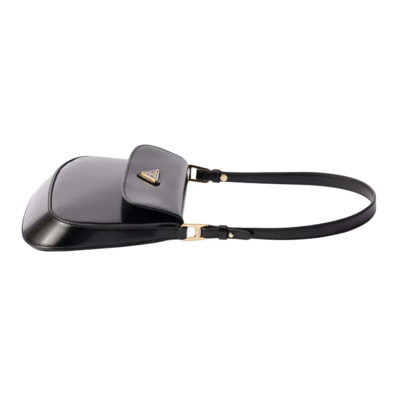 PRADA Cleo Leather Handbag Shoulder Bag Women's Black/Lime Gray-4