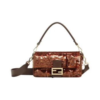 FENDI Baguette Polyester Shoulder Bag, Crossbody Bag, Handbag Medium Size Women's Brown