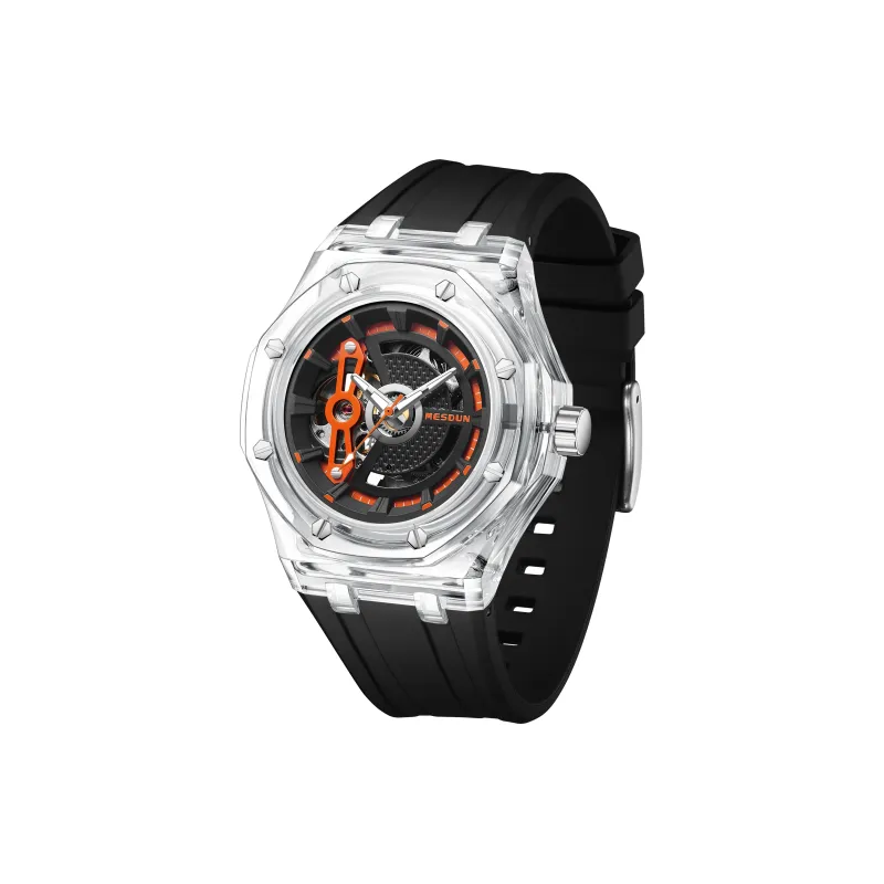 MESDUN Automatic Mechanical Movement Silicone Strap Watch Unisex Black Dial-1