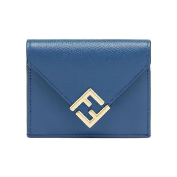 FENDI FF Diamonds Series Calfskin Wallet Medium Size Women's Blue