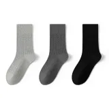 [Crew Socks 3 Pack]Light Gray+Dark Gray+Black