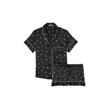 Victoria's Secret Satin Short Pajama Set / Black Rosebuds Pajama Set Women's Black Floral