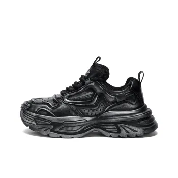 JEEP SPIRIT Anti Slip Wear Resistant Waterproof Breathable Height Increasing Low Top Chunky Sneakers Men's Black