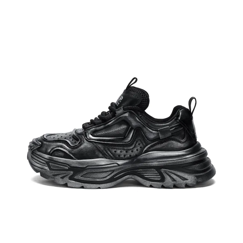 JEEP SPIRIT Anti-Slip Wear-Resistant Waterproof Breathable Height Increasing Low-Top Chunky Sneakers Men's Black-0