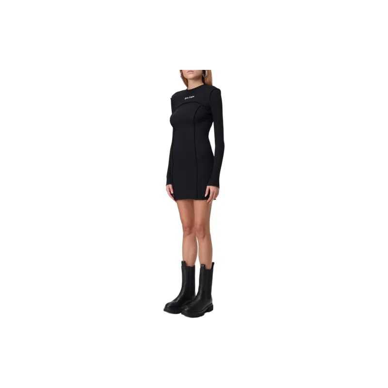 PALM ANGELS Logo Embroidered Long Sleeved Dress-2