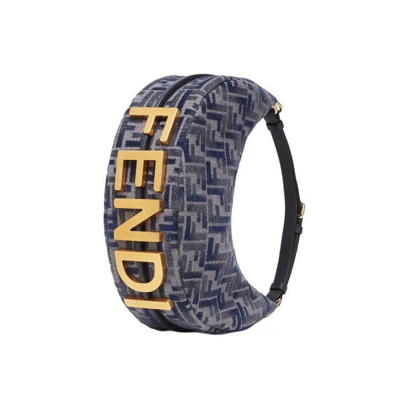 FENDI Fendigraphy Calfskin Crescent Bag, One Shoulder Handbag Trumpets Women's Dark Blue-1